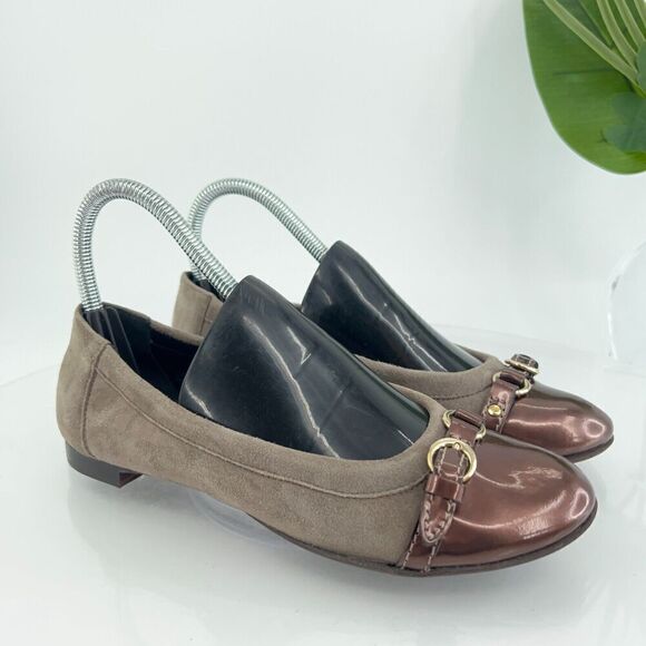 AGL Italy Women's Ballet Flats Size 36.5 Cap Toe Soft Brown Leather Slip On Shoe - Picture 1 of 15